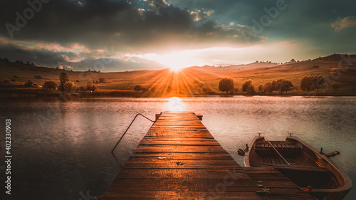 Beautiful sunset a lake in Transylvania