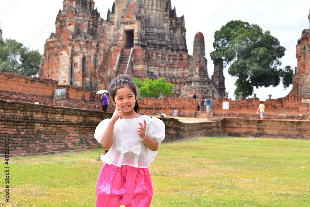 Little Girl and Mother at Ayutthaya Thailand