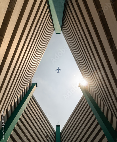 Canvas Print Airplane sunset
