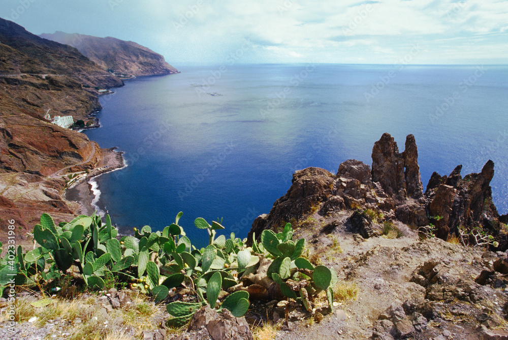 Panoramic view of Tenerife coastline, in the north of the island, near Santa Cruz de Tenerife, Canary islands, Spain, Europe.