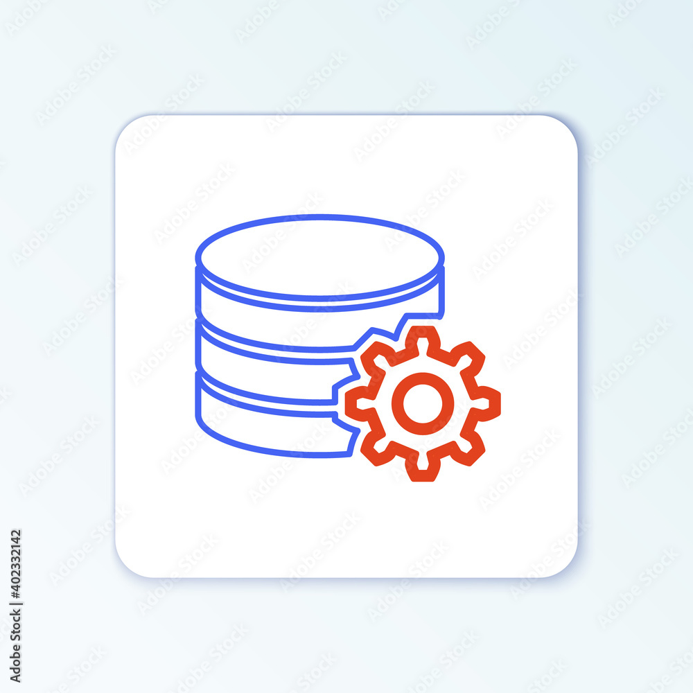 Line Setting database server icon isolated on white background. Database Center. Colorful outline concept. Vector. Line Setting database server icon isolated on white background. Database Center. Colorful outline concept. Vector.