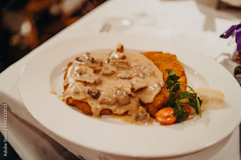 wiener schnitzel on a table at a wedding wiener schnitzel on a table at a wedding