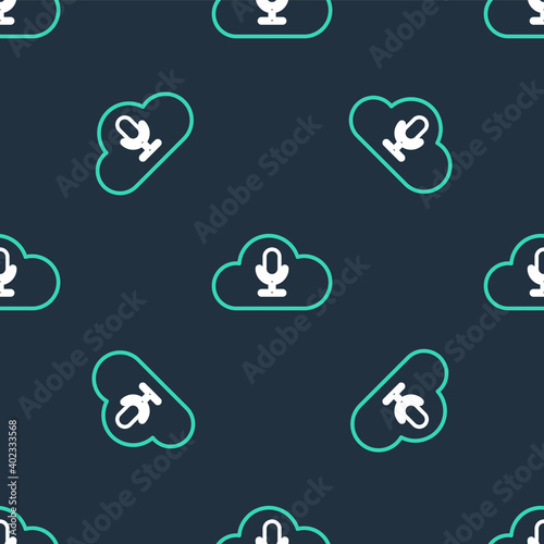 Line Music streaming service icon isolated seamless pattern on black background. Sound cloud computing, online media streaming, online song, audio wave. Vector.