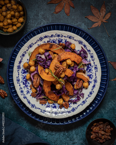 Roasted pumpkin salad with cabbage