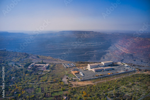 Aerial view of management building near a huge quarry at southern mining factory in Ukraine © YouraPechkin