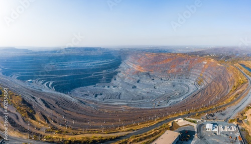 Aerial view of southern mining factory, mine quarry in Ukraine