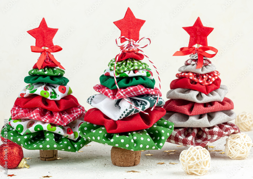 Christmas tree made of multi-colored fabric.Christmas and New Year. Christmas tree made of multi-colored fabric.Christmas and New Year.