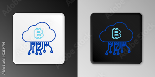 Line Cryptocurrency cloud mining icon isolated on grey background. Blockchain technology, bitcoin, digital money market, cryptocoin wallet. Colorful outline concept. Vector.