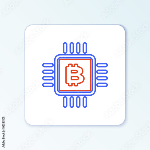 Line CPU mining farm icon isolated on white background. Bitcoin sign inside microchip. Cryptocurrency mining community. Digital money. Colorful outline concept. Vector.