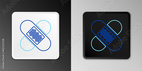 Line Crossed bandage plaster icon isolated on grey background. Medical plaster, adhesive bandage, flexible fabric bandage. Colorful outline concept. Vector.