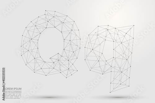 English letters abstract font consists 3d of triangles, lines, dots and connections. Vector illustration EPS 10.