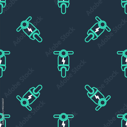 Line Electric scooter icon isolated seamless pattern on black background. Vector.