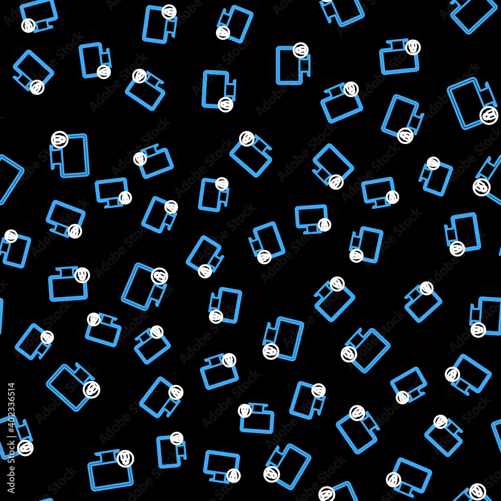 Line Lock on computer monitor screen icon isolated seamless pattern on black background. Monitor and padlock. Security, safety, protection concept. Safe internetwork. Vector. Line Lock on computer monitor screen icon isolated seamless pattern on black background. Monitor and padlock. Security, safety, protection concept. Safe internetwork. Vector.
