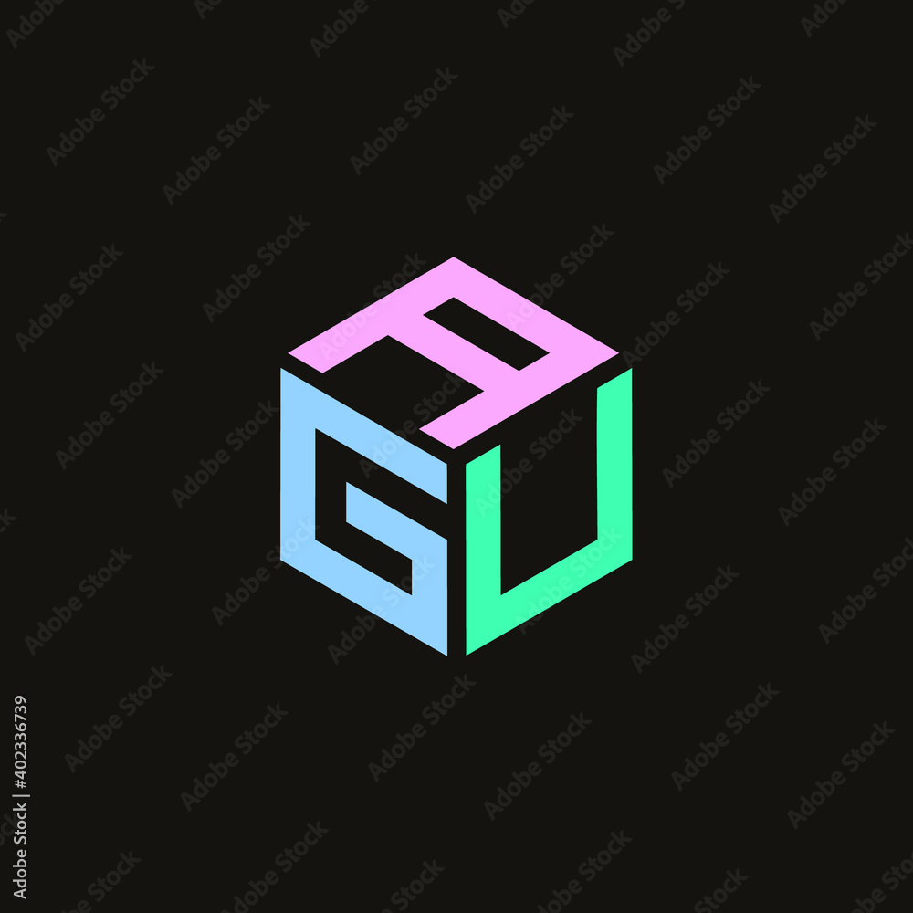 Hexagon logo. AGU vector font design Hexagon logo. AGU vector font design