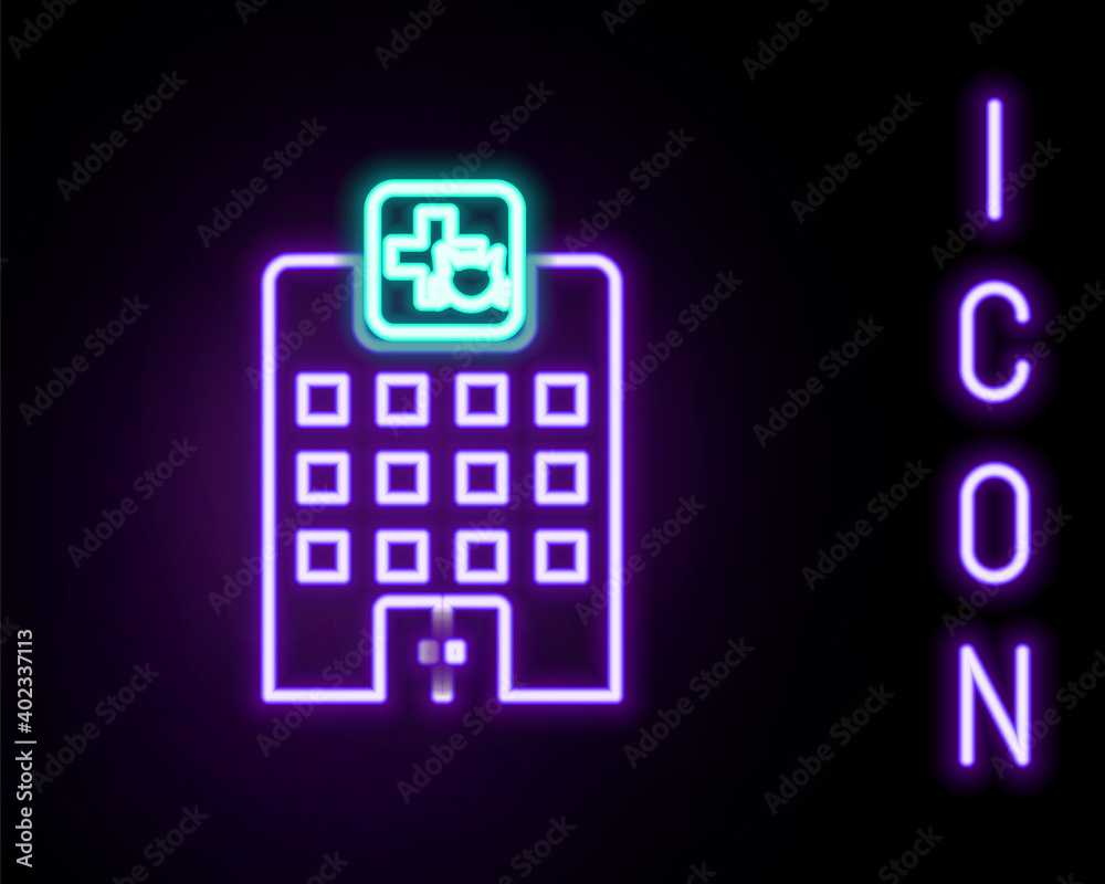 Glowing neon line Veterinary medicine hospital, clinic or pet shop for animals icon isolated on black background. Vet or veterinarian clinic. Colorful outline concept. Vector. Glowing neon line Veterinary medicine hospital, clinic or pet shop for animals icon isolated on black background. Vet or veterinarian clinic. Colorful outline concept. Vector.