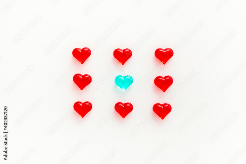.Concept of small multi-colored glass hearts