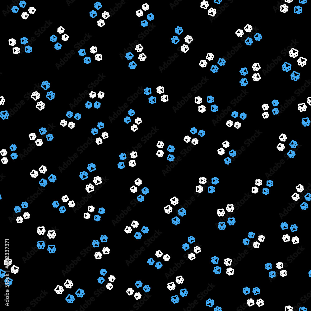 Line Paw print icon isolated seamless pattern on black background. Dog or cat paw print. Animal track. Vector. Line Paw print icon isolated seamless pattern on black background. Dog or cat paw print. Animal track. Vector.