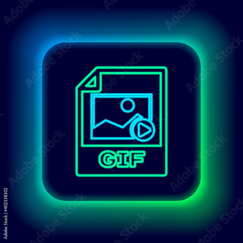 Glowing neon line GIF file document. Download gif button icon isolated on black background. GIF file symbol. Colorful outline concept. Vector.