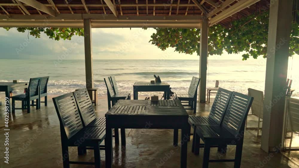 empty wooden chair with beach sea background