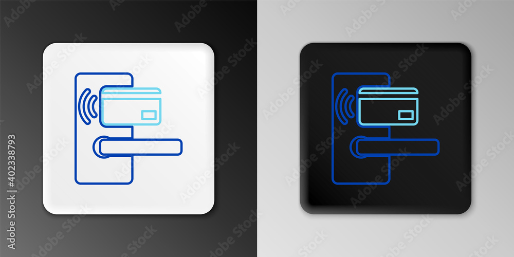 Line Digital door lock with wireless technology for unlock icon isolated on grey background. Door handle sign. Security smart home. Colorful outline concept. Vector. Line Digital door lock with wireless technology for unlock icon isolated on grey background. Door handle sign. Security smart home. Colorful outline concept. Vector.