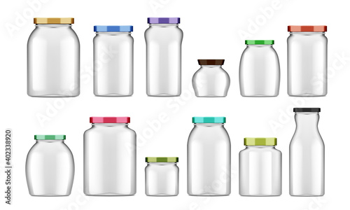 3D Transparent Glass Jars With Color Caps