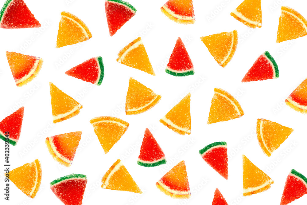 Fruit multicolored marmalade on a white background Fruit multicolored marmalade on a white background