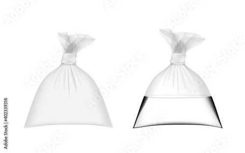 Transparent Plastic Bag Full Of Air And Water Set