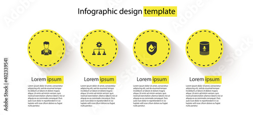 Set Scientist and test tube, Lead management, Waterproof and Voice assistant. Business infographic template. Vector.
