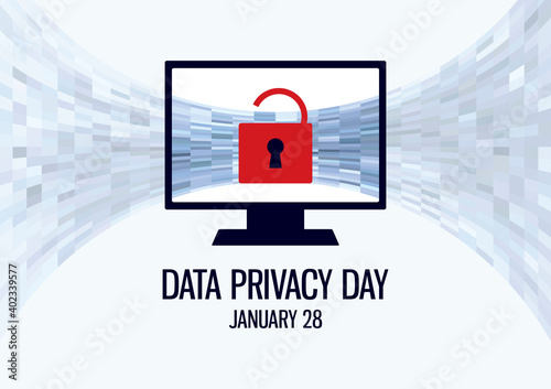 Data Privacy Day vector. Protected computer vector. Computer with red lock icon. Data Privacy Day Poster, January 28. Important day
