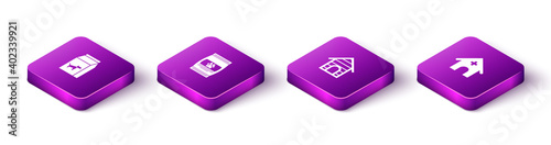 Set Isometric Bag of food for dog, pet, Dog house and Veterinary medicine hospital icon. Vector.