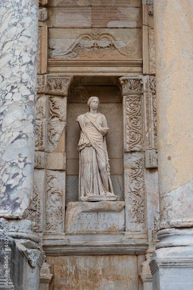 Statue on the Front of Celsus Library at Ephesus