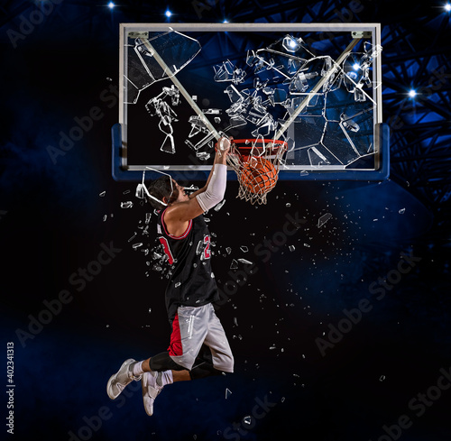 Obraz na plátně Basketball player players in action. Shattered backboard
