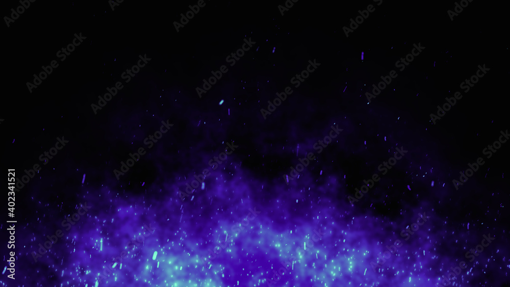 Blue Fire embers particles over black background. Fire sparks background. Abstract dark glitter fire particles lights. Blue Fire embers particles over black background. Fire sparks background. Abstract dark glitter fire particles lights.