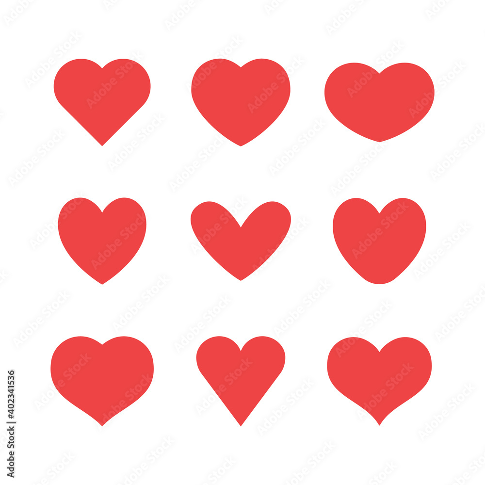 Heart icons collection. Vector designs in shape of hearts. Love , care and valentine's day symbol.