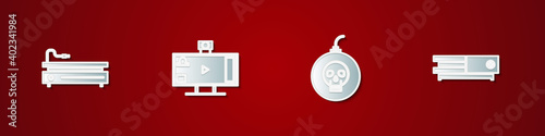 Set Video game console, Live streaming online, Bomb ready to explode and icon. Vector.