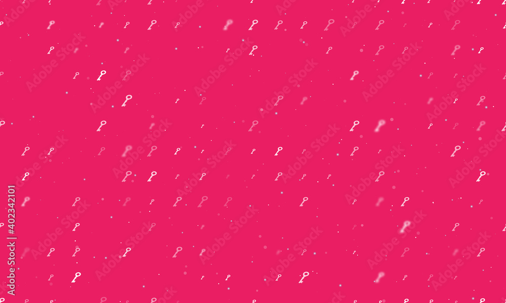 Seamless background pattern of evenly spaced white old key symbols of different sizes and opacity. Vector illustration on pink background with stars Seamless background pattern of evenly spaced white old key symbols of different sizes and opacity. Vector illustration on pink background with stars