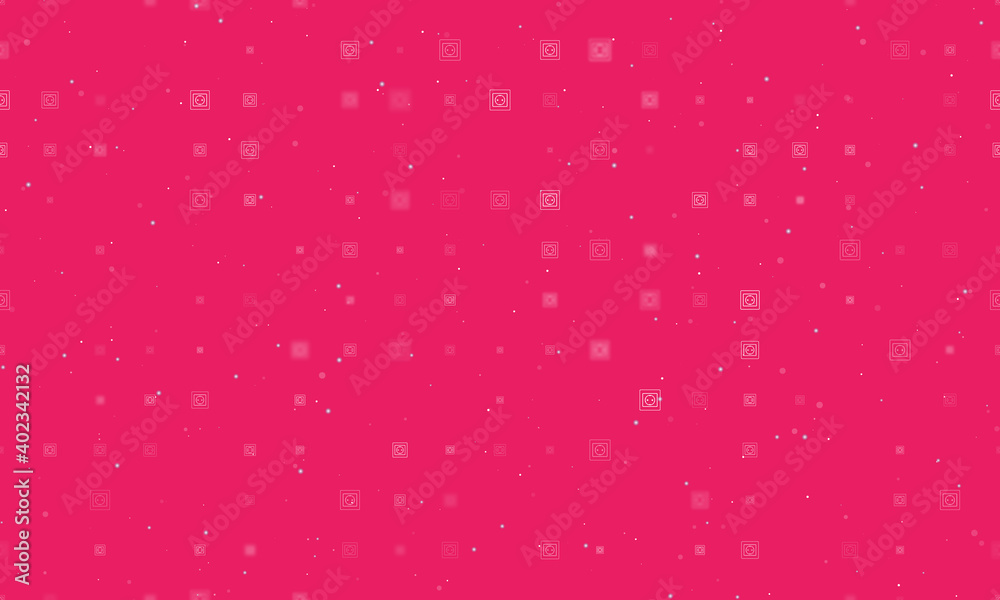 Seamless background pattern of evenly spaced white power socket symbols of different sizes and opacity. Vector illustration on pink background with stars Seamless background pattern of evenly spaced white power socket symbols of different sizes and opacity. Vector illustration on pink background with stars