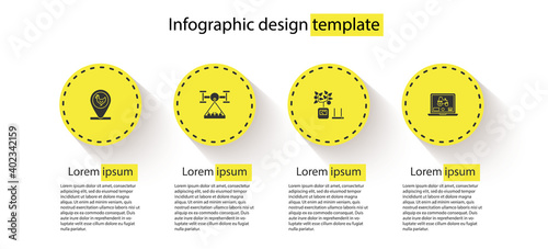 Set Chicken farm and location, Smart with drone, farming technology and Laptop application for smart. Business infographic template. Vector.