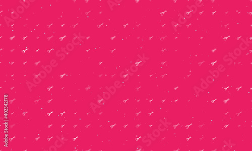 Seamless background pattern of evenly spaced white scissors symbols of different sizes and opacity. Vector illustration on pink background with stars