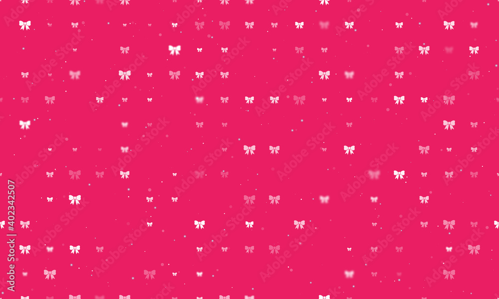 Seamless background pattern of evenly spaced white bow symbols of different sizes and opacity. Vector illustration on pink background with stars Seamless background pattern of evenly spaced white bow symbols of different sizes and opacity. Vector illustration on pink background with stars