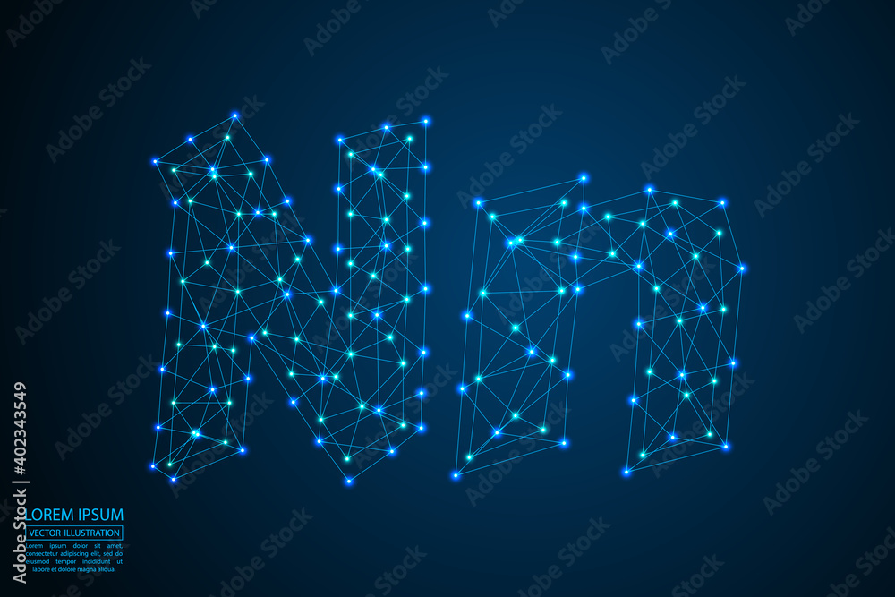 English letters abstract font consists 3d of triangles, lines, dots and connections. On a dark blue background cosmic universe stars, meteorites, galaxies. Vector illustration EPS 10. English letters abstract font consists 3d of triangles, lines, dots and connections. On a dark blue background cosmic universe stars, meteorites, galaxies. Vector illustration EPS 10.