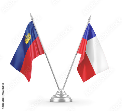 Chile and Liechtenstein table flags isolated on white 3D rendering