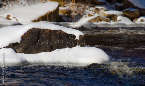 Icy river in the Canadian winters in Quebec photo