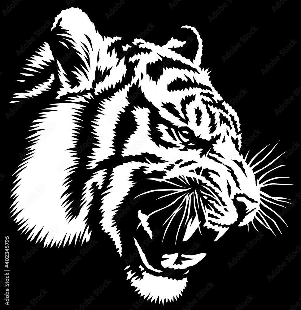 Black and White Tiger Silhouette - paint by number black and white