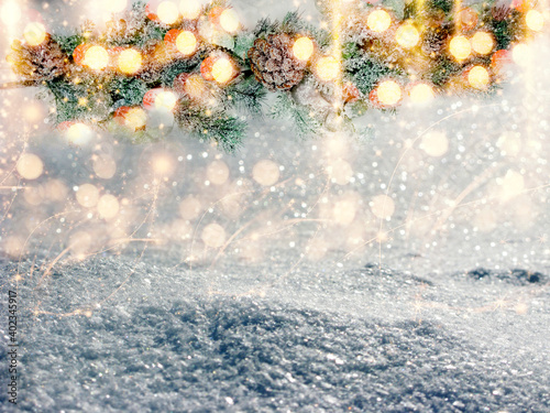 Obraz na płótnie winter christmas background with snow and fir branches frame w salonie