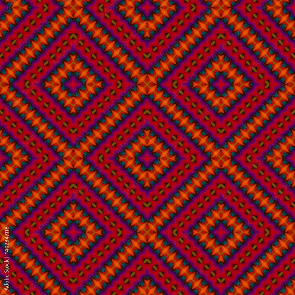 Seamless pattern with symmetric geometric ornament.
Seamless pattern with symmetric geometric ornament.