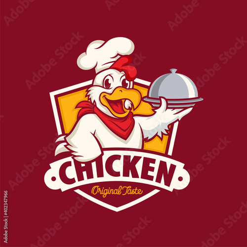 Chicken mascot logo vector. Chicken vector illustration. Organic farm vector logo design