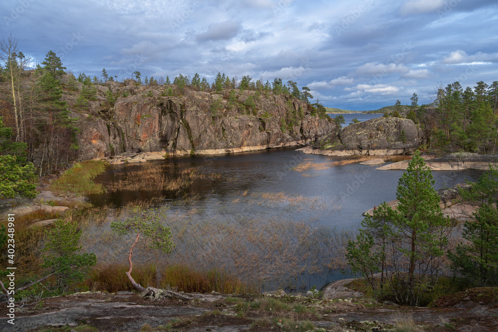 Lake Ladoga and skerries in Russian Karelia in Northern Russia.