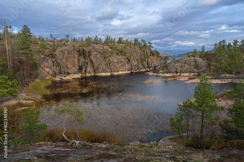 Lake Ladoga and skerries in Russian Karelia in Northern Russia.