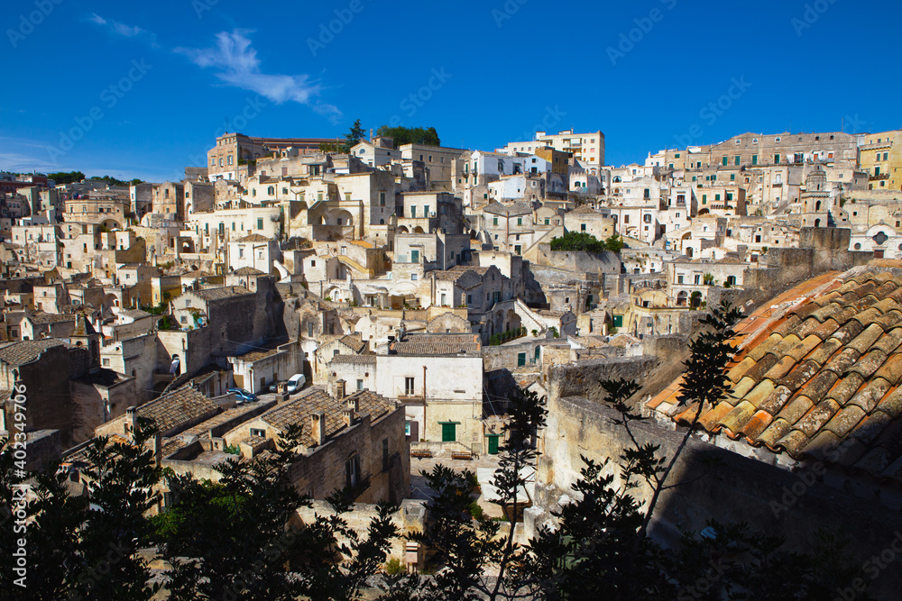 Panoramic view of the ancient city unesco heritage Matera, southern Italy, Basilicata, Italy, Europe.